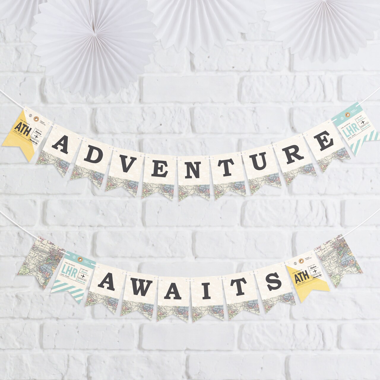 Big Dot of Happiness World Awaits - Travel Themed Party Mini Pennant Banner - Adventure Awaits